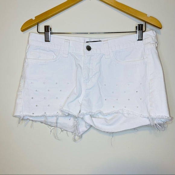 J Brand White Rigid Denim Eyelet Frayed Hem Shorts Size 27 - Picture 2 of 7